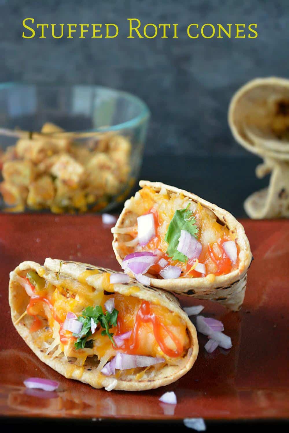 Paneer filled Roti Cones