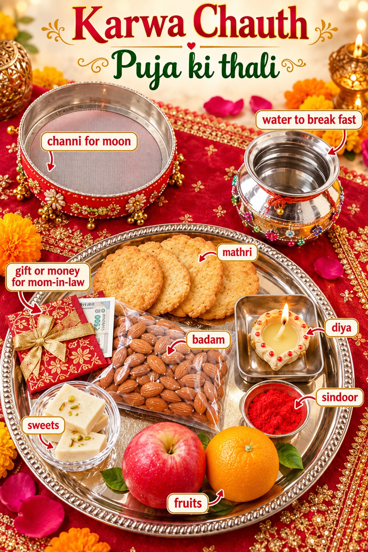 Karwa Chouth Sargi ki Thali and Puja ki thali