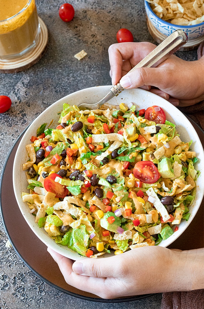 Serve and enjoy Southwestern black bean and corn salad