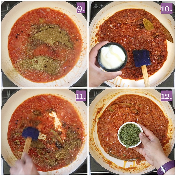 Adding spices to chicken Keema recipe