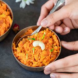 Gajar ka halwa with spoon