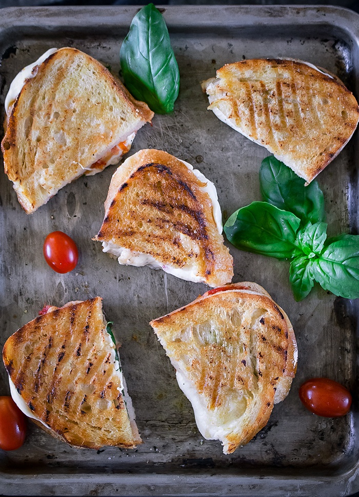 Cut halves of Margherita Sandwich Recipe
