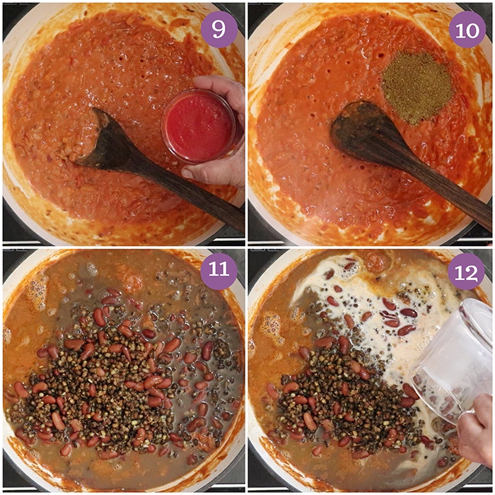 Add lentils to the masala