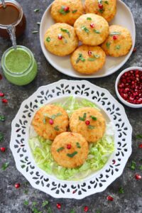 Stuffed Aloo Tikki on a plate served with chutney