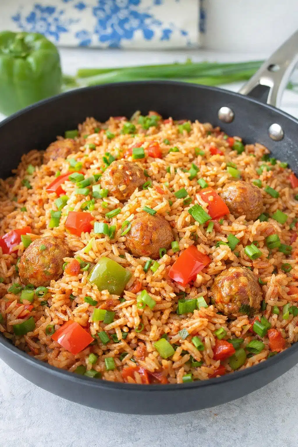 Fried rice with Manchurian balls in a cooking pan