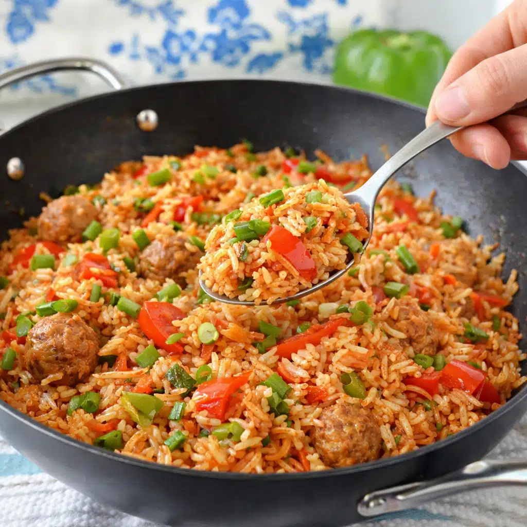 Easy Veg Manchurian fried rice made with boiled rice, mixed vegetables, and savory Manchurian balls