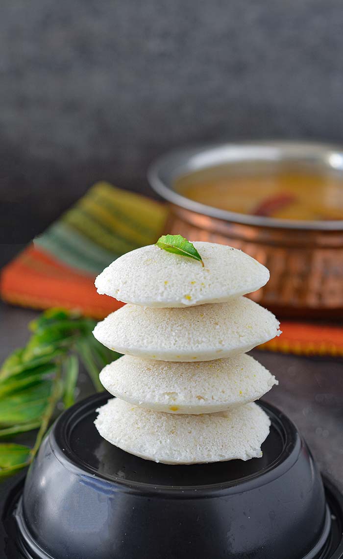 Stacked Instant idli on a plate
