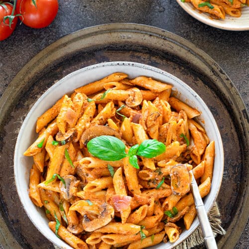 Penne Pasta in a marina sauce in a bowl