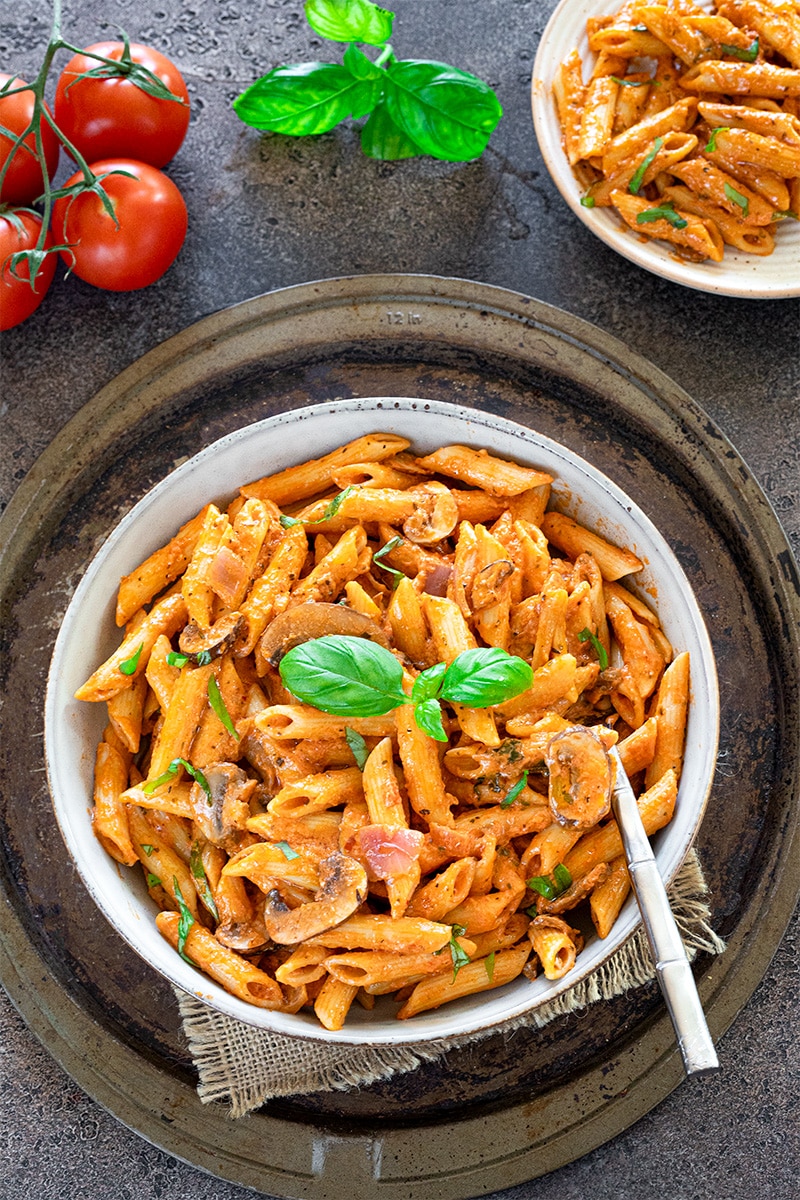 Penne Pasta in a marina sauce in a bowl