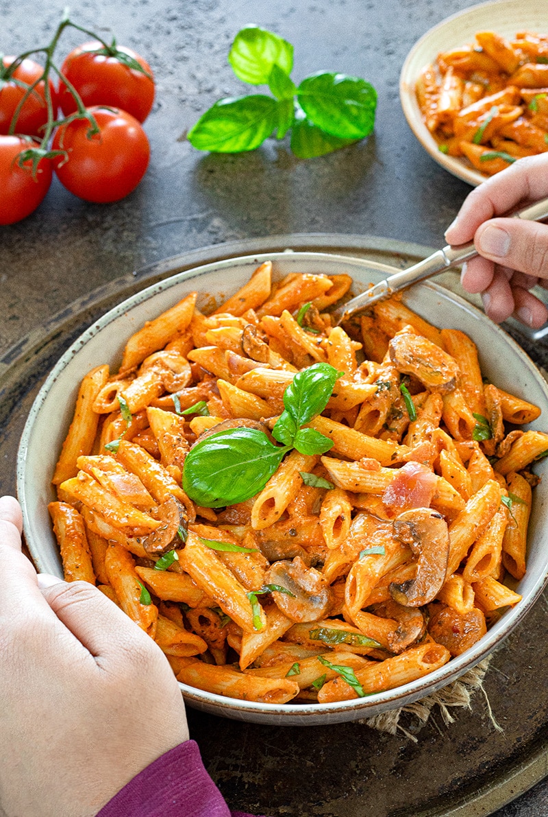 Penne pasta in marinara sauce