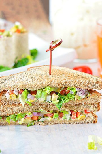 Quick and Easy Avocado Mayo Sandwich layered with fresh ingredients