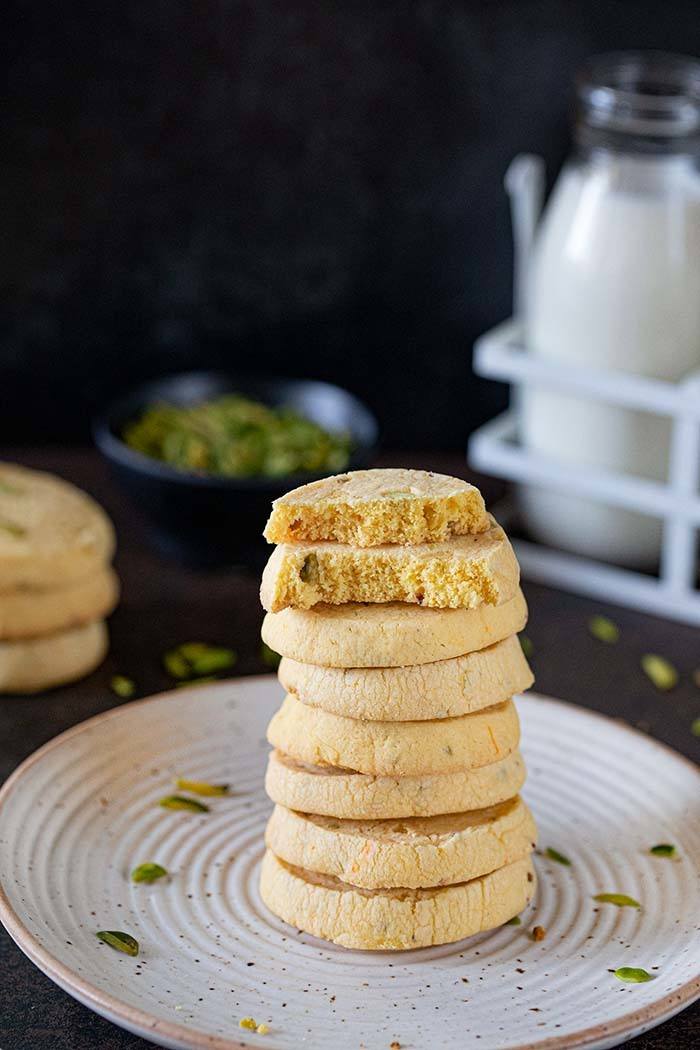 Stacked eggless pistachio cookies