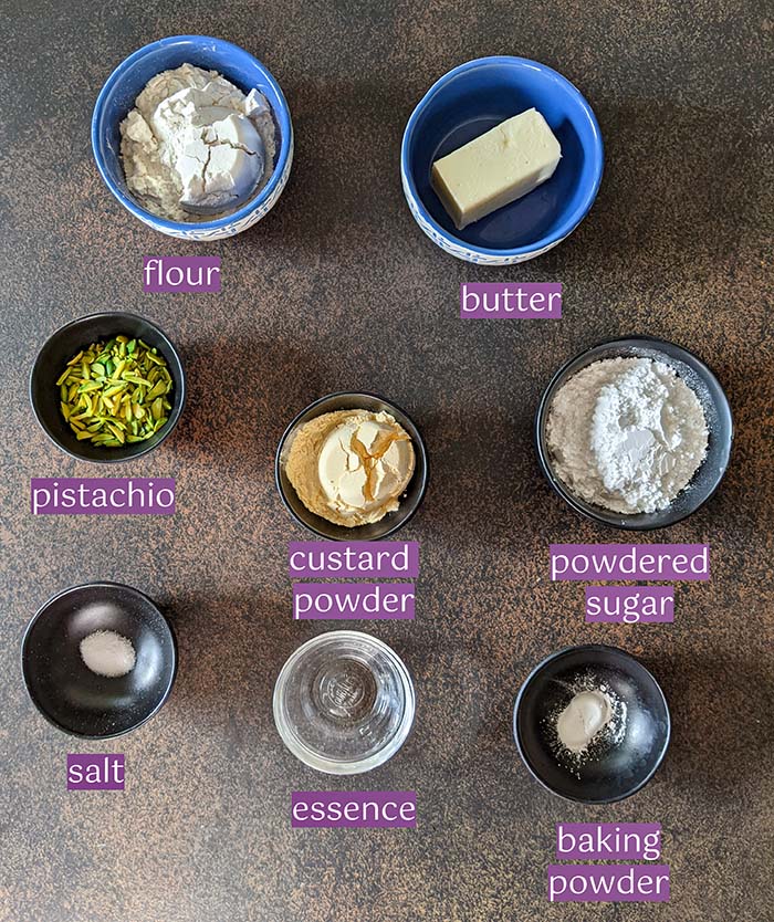 Ingredient list for Eggless Pistachio cookies