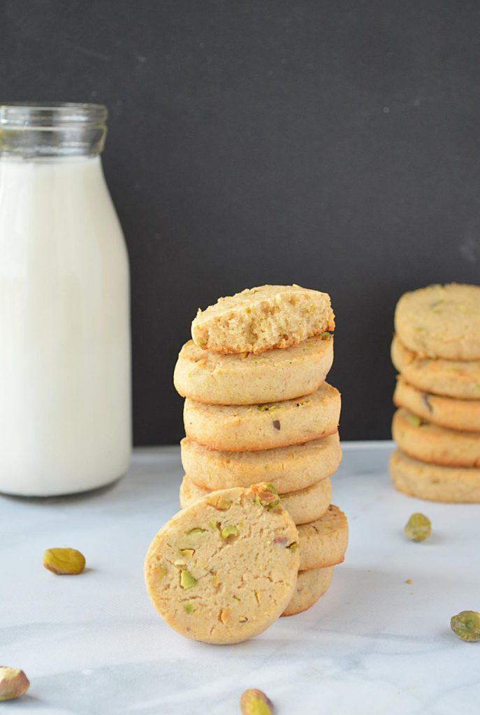 Eggless Pistachio Cookies , Quick and Easy Pistachio shortbread Cookies