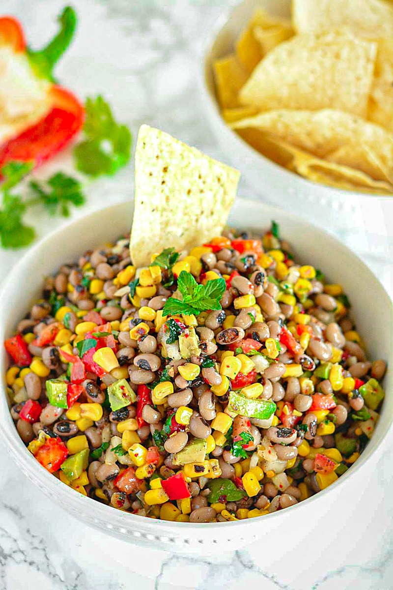 Black Eyed Pea and Corn Salsa with tortilla chips