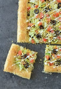 Easy Puff Pastry Taco Pizza cut slice