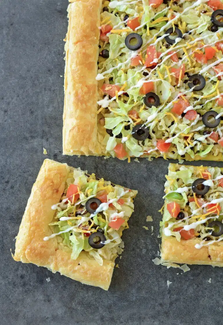 Easy Puff Pastry Taco Pizza cut slice
