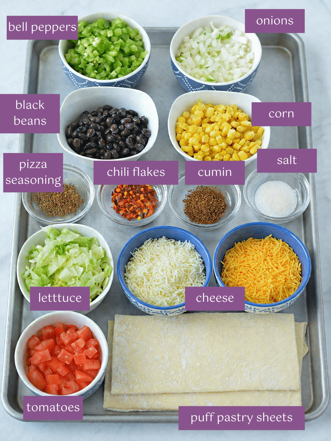 Ingredient list for Easy Puff Pastry Taco Pizza