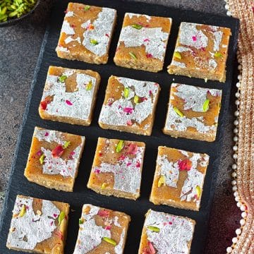 Freshly sliced Moong Dal Burfi pieces