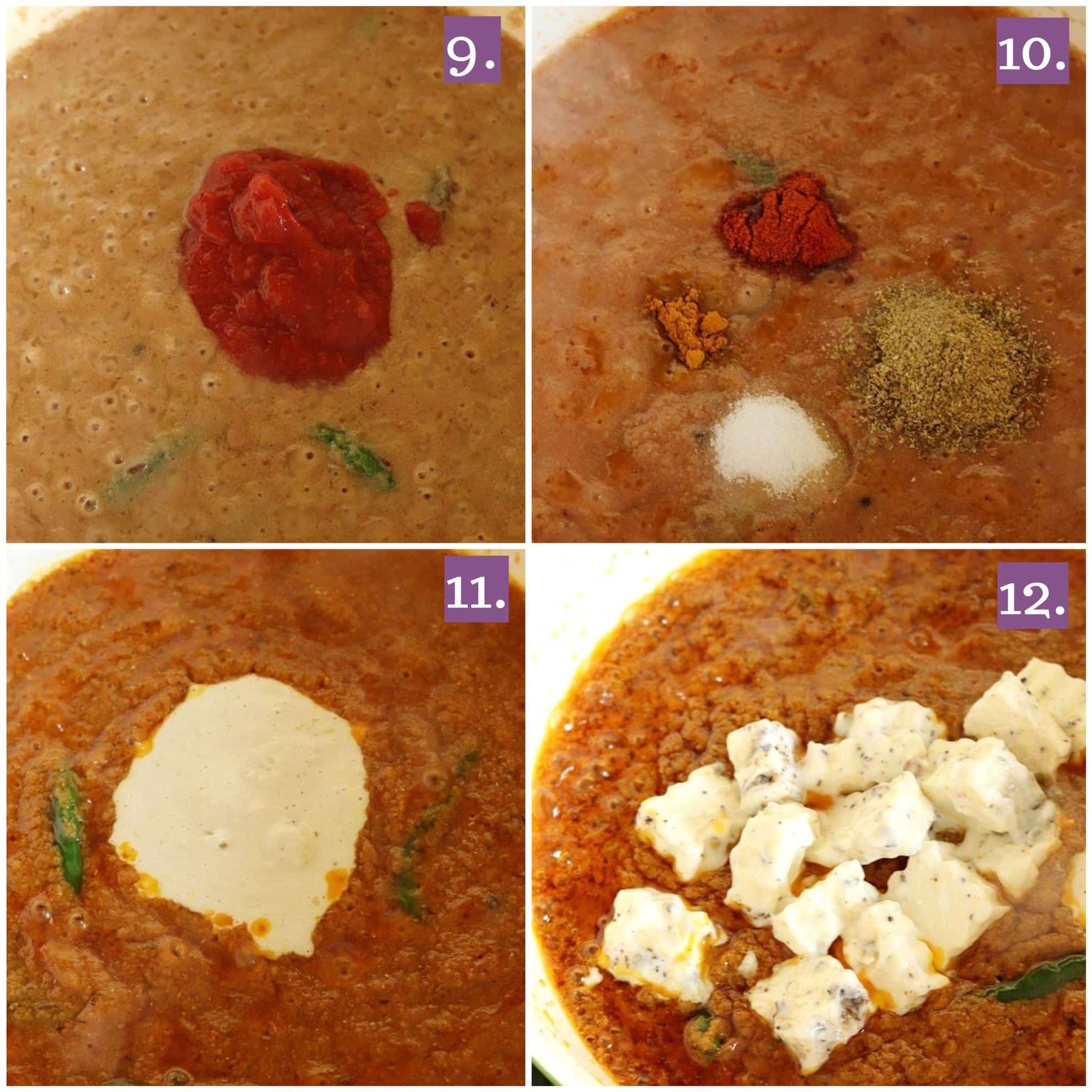 Adding paneer and spices to the masala