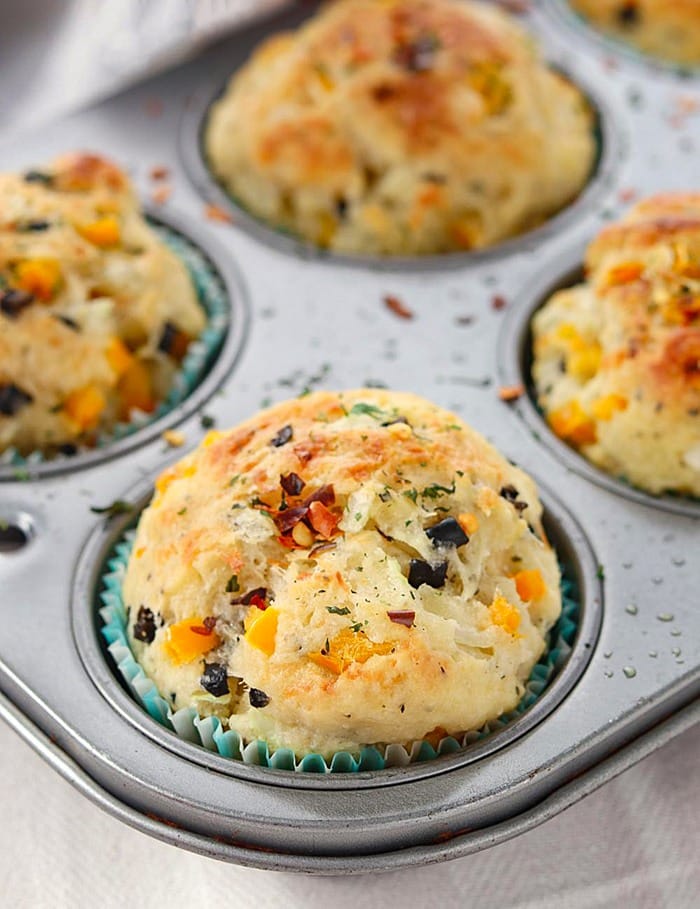 Baked pizza muffins in the tray
