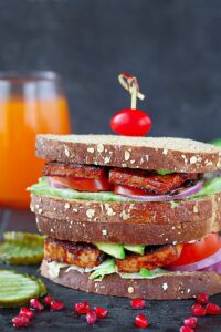 Vegan BBQ Tofu Sandwich with juice