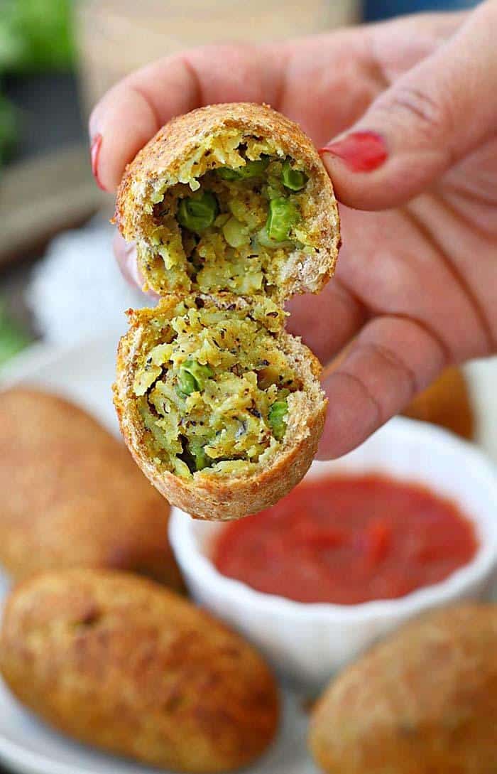 Potato stuffing nestled inside the bread