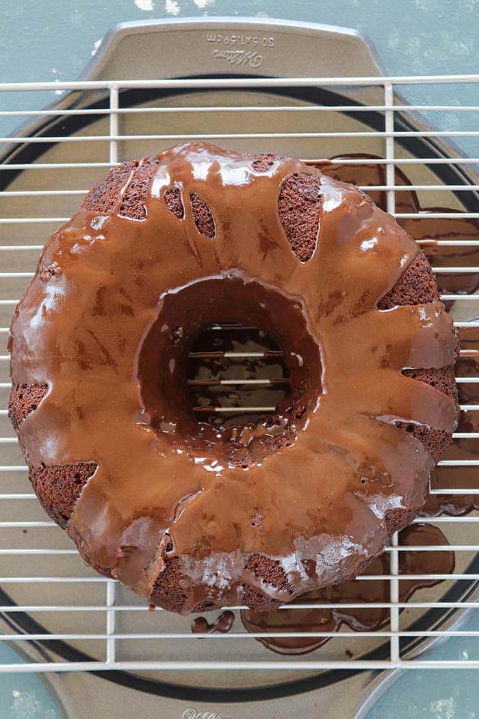 Cake drizzled with fudge