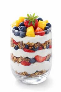 Fresh fruit and yogurt with mango for healthy breakfast