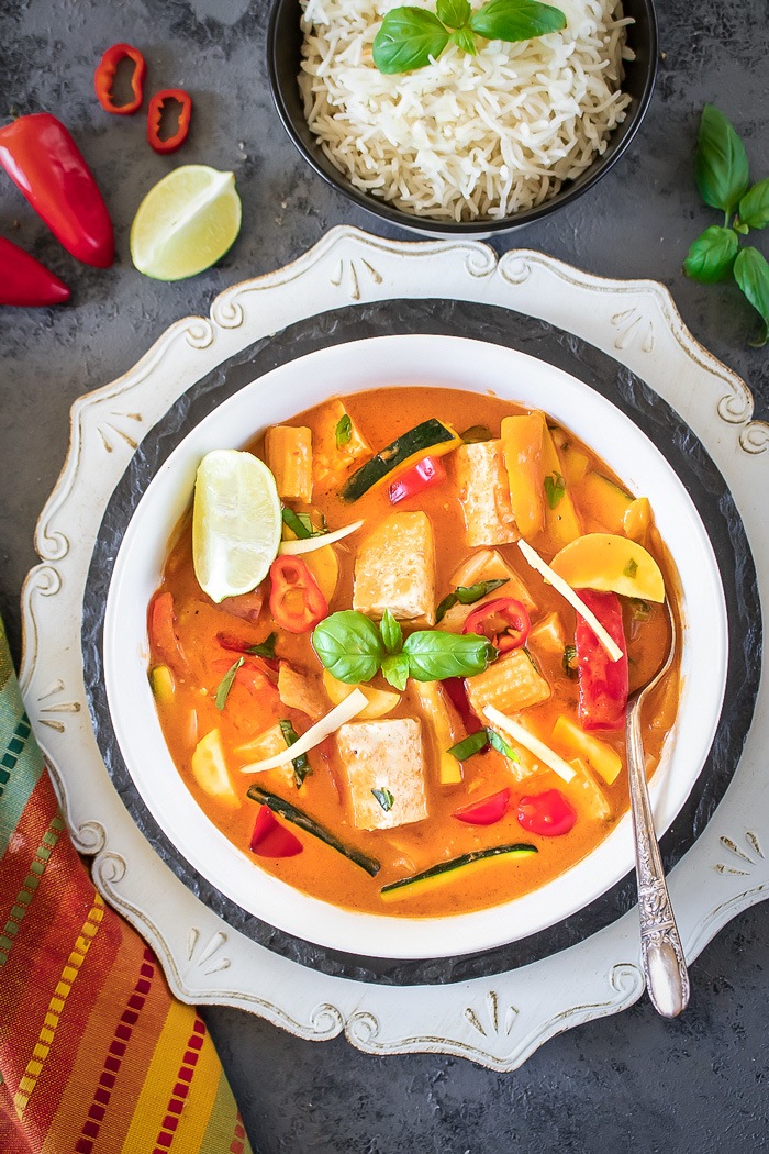 Vegan Thai Red Curry in a saucer