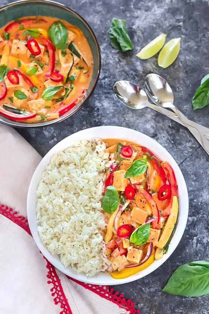 Thai Red Curry in a plate with rice