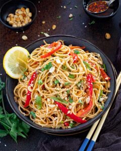 Spicy noodles in a bowl