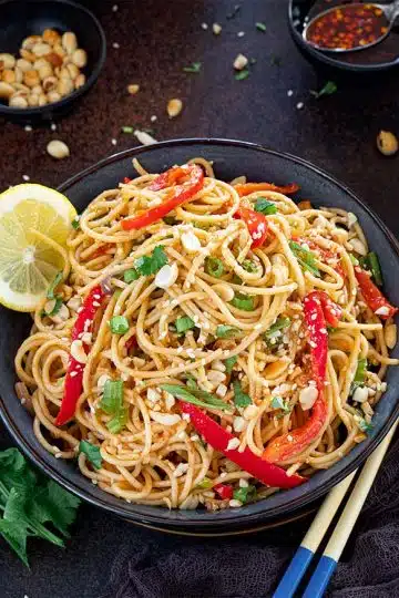 Spicy noodles in a bowl