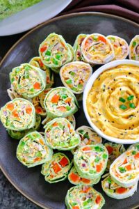 Pumpkin Ranch Tortilla Pinwheels on a tray