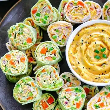 Pumpkin Ranch Tortilla Pinwheels on a tray