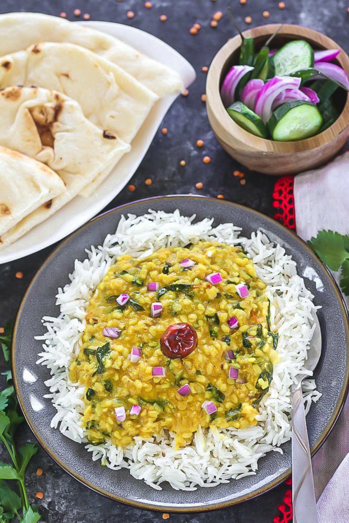 Instant Pot Spinach Dal over rice