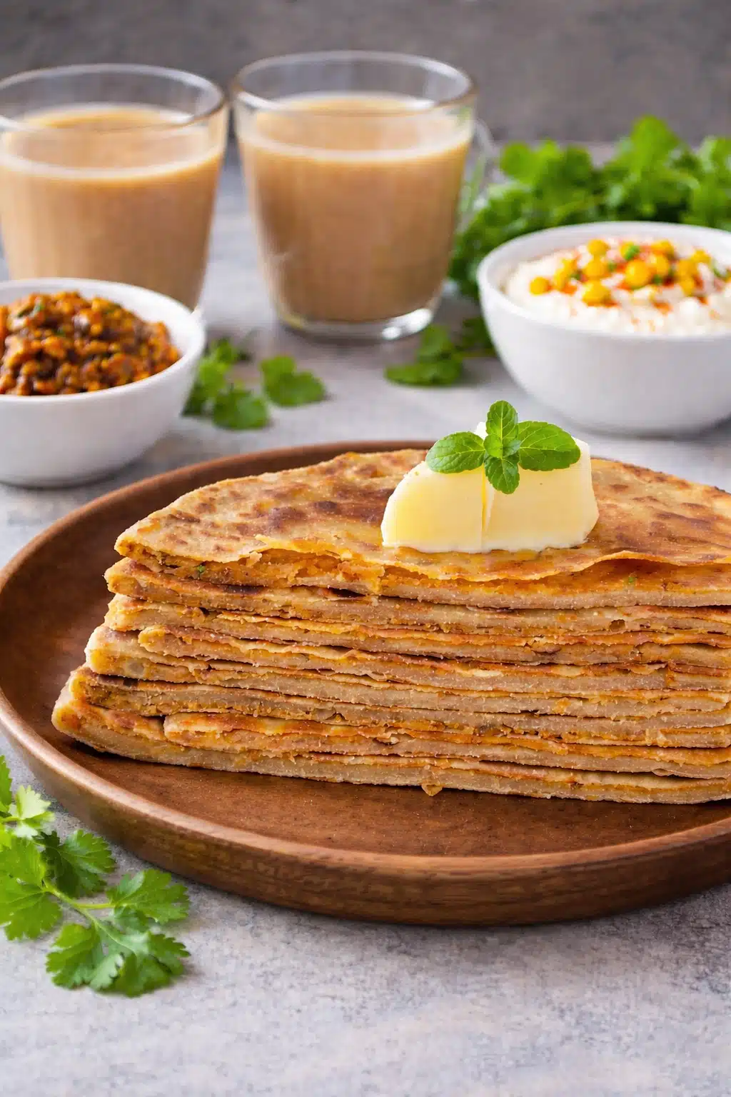 Crispy stuffed onion besan paratha on a plate