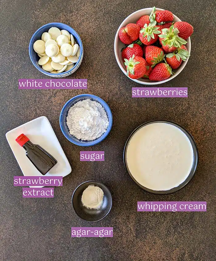 Ingredient list for eggless strawberry mousse