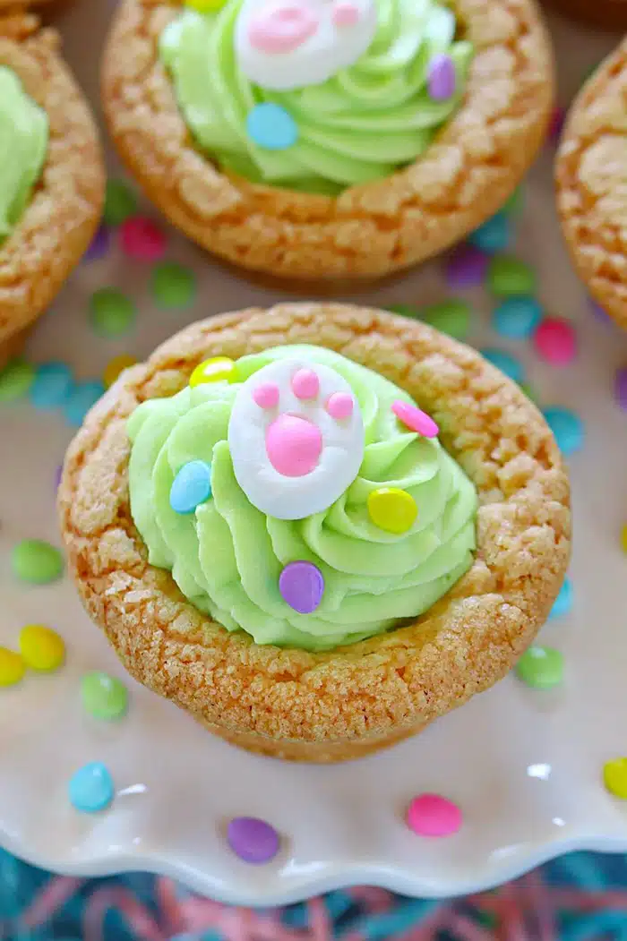 Cookie cups garnished with Easter sprinkles
