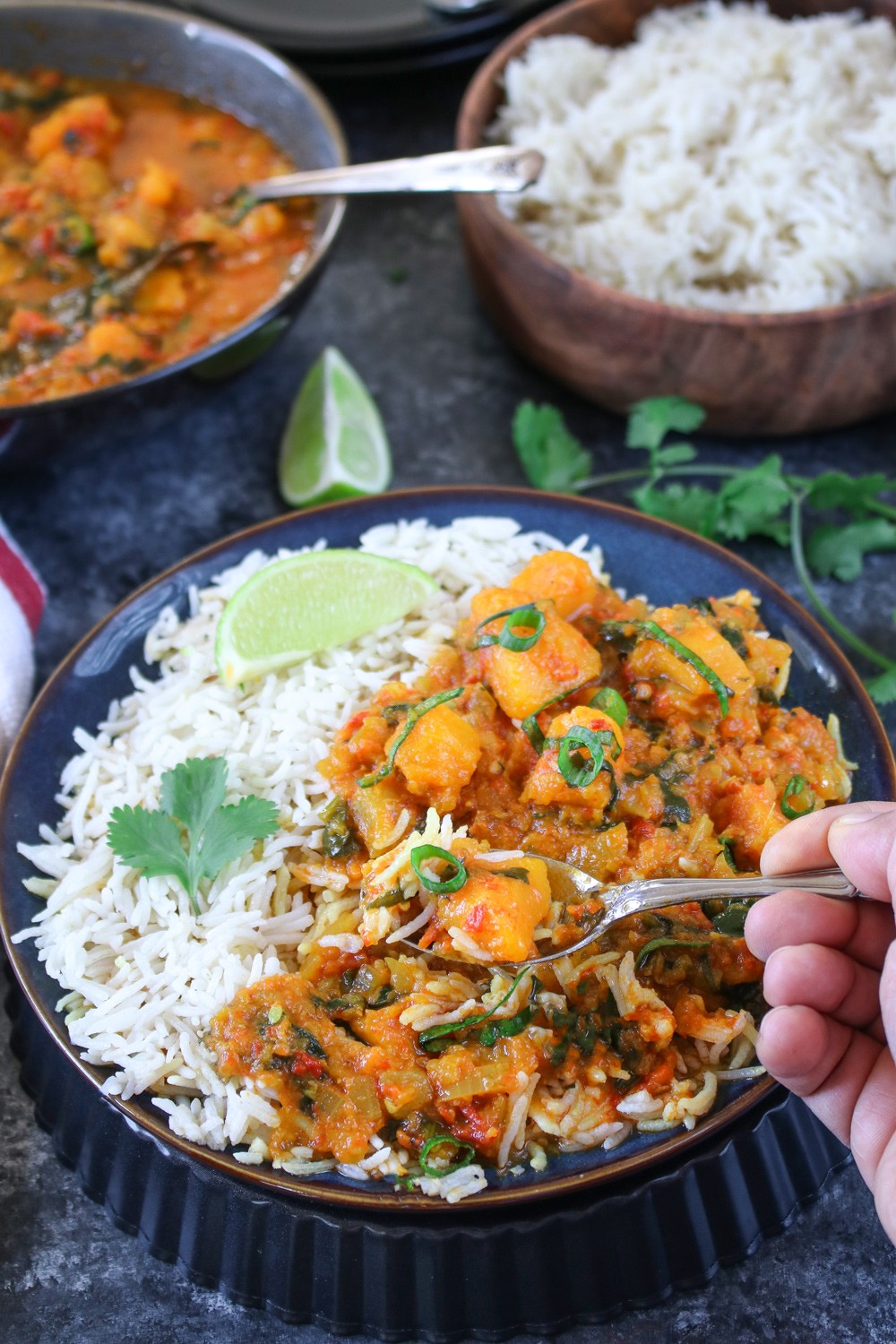 Serve butternut squash curry with cilantro and scallions