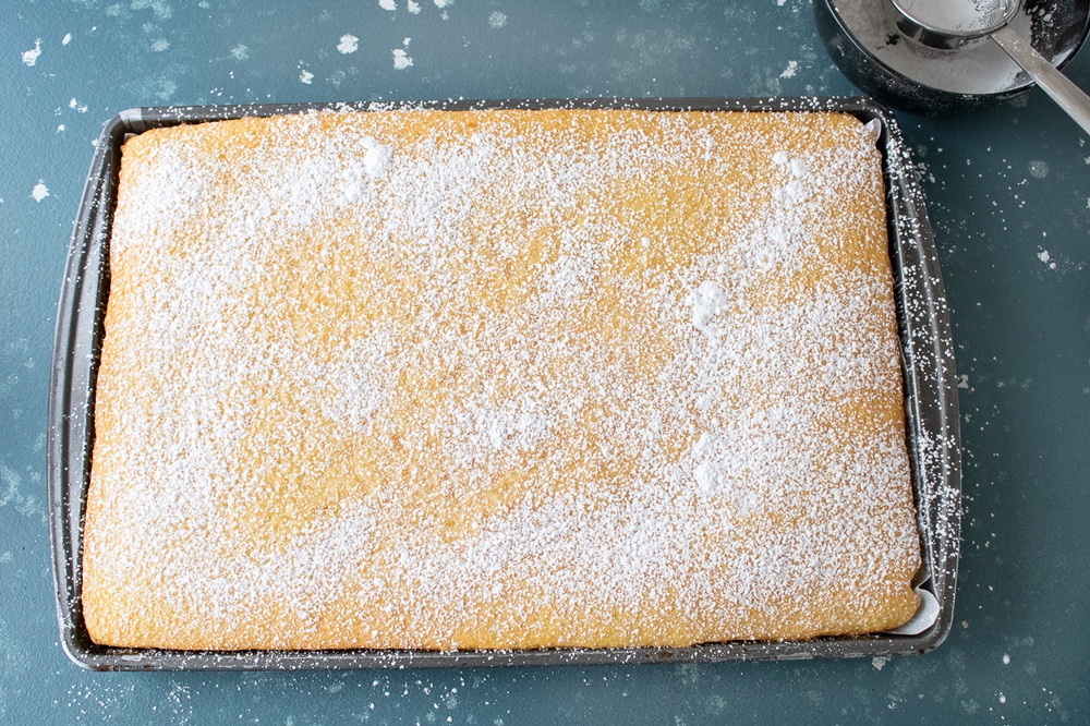 Dust the Yule Log Cake with Powdered Sugar