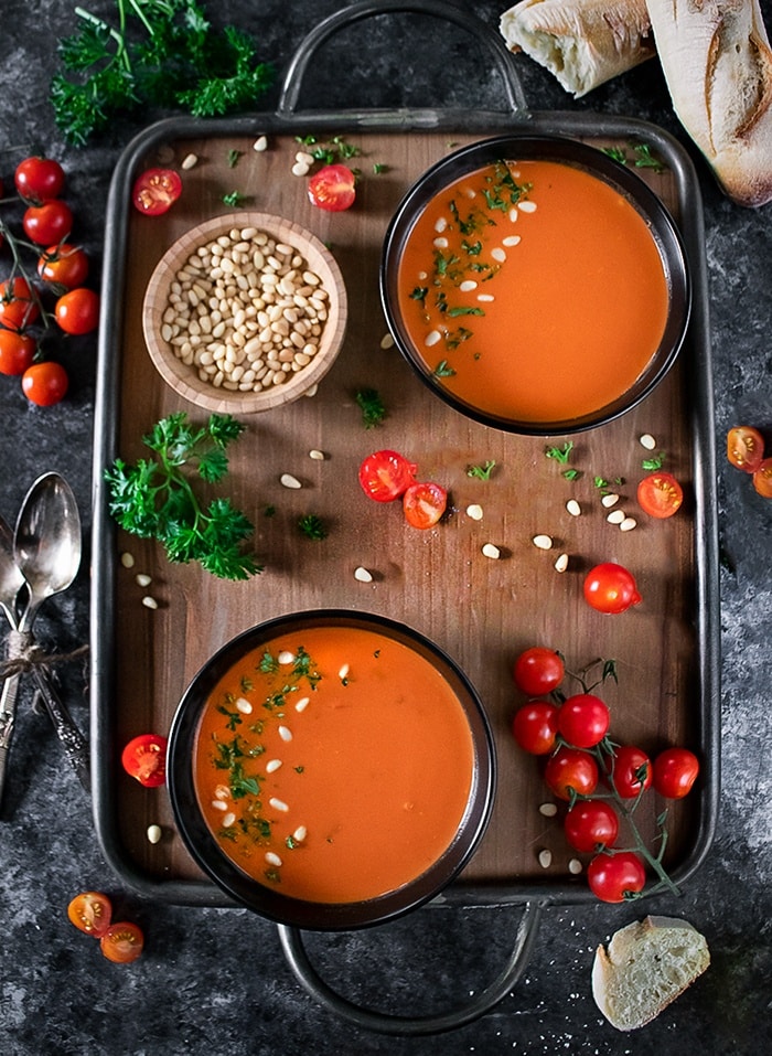 Instant Pot Roasted Bell Pepper And Tomato Bisque garnished with parsley