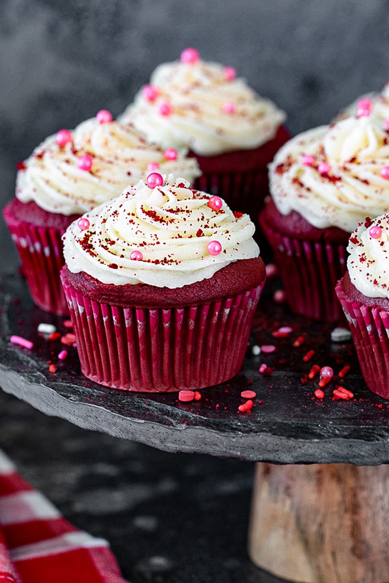 Vegan red velvet cake with cream frosting