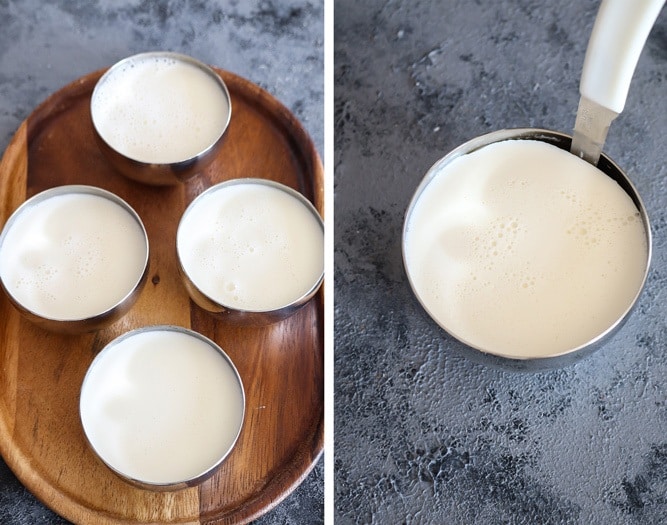 Pour panna cotta in bowls
