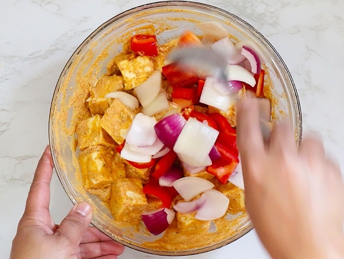 Mix veggies and marinated paneer