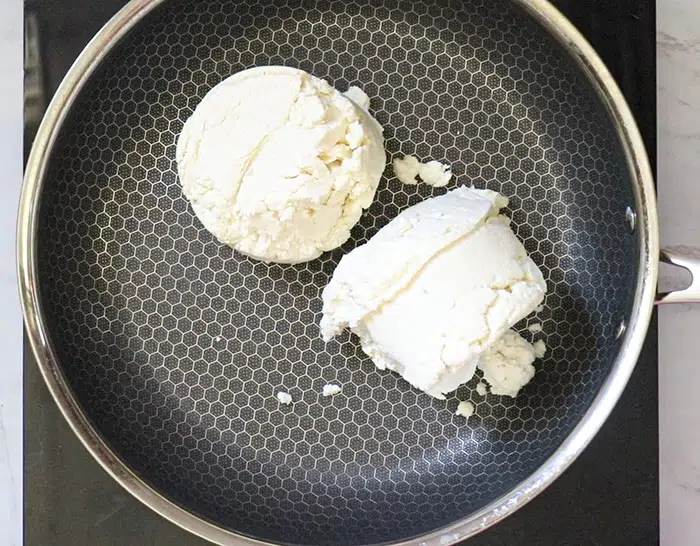 Ricotta cheese in a pan