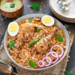 Chicken Biryani garnished with egg slices