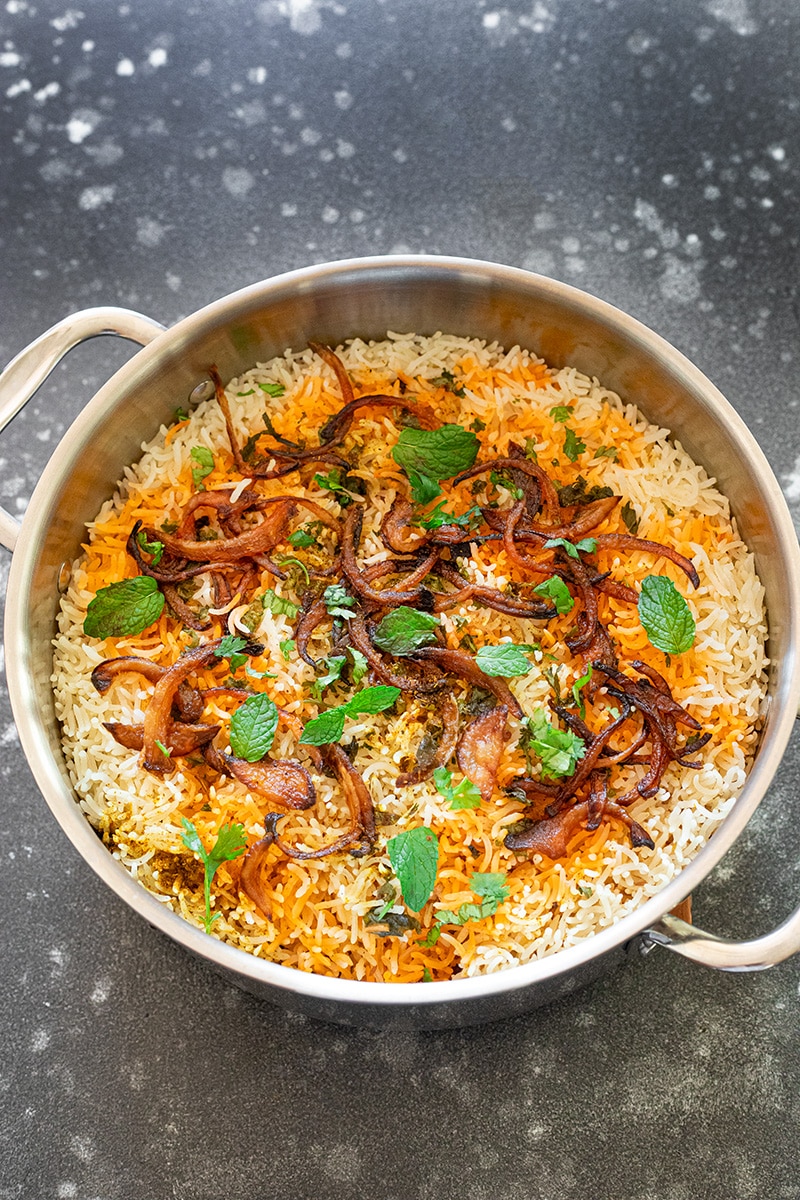 Chicken Biryani cooked in a pan