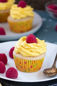 Eggless vanilla cupcakes on a plate