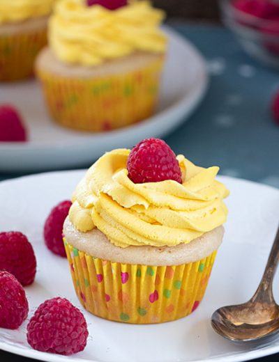Eggless vanilla cupcakes on a plate